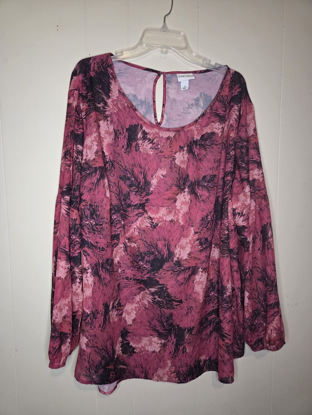 ​Ava & Viv Pink Abstract Floral Long Sleeve Blouse Plus Size 4X Keyhole Back